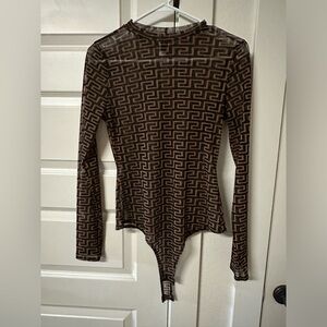 Mesh bodysuit top black/brown pattern